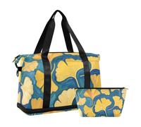 Bolsa deportiva plegable para hombre y mujer, diseño de hojas de gingko, color azul