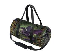 Bolsa deportiva redonda ligera con bolsillo interior, bolsa de gimnasio para hombres y mujeres, bolsa de lona para viajes, deportes, fantasía, dragón, en una librería, arte para amantes de los libros