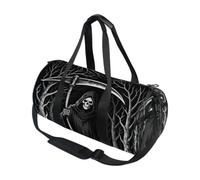 bolsa deportiva redonda ligera con bolsillo interior para hombres y mujeres, bolsa de lona para viajes, deportes, parca, calavera, muerte, guadaña muerta, terror gótico