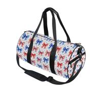 Bolsa deportiva redonda ligera con bolsillo interior para hombres y mujeres, bolsa de lona para viajes, deportes, lazos rojos, blancos y azules, cintas patrióticas para fiestas del 4 de julio
