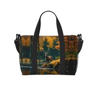 Bolsa deportiva versátil con estampado de alce y oso de ciervo, compañero para tus viajes y rutinas de fitness, Negro -, Talla única
