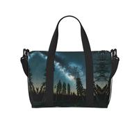 Bolsa deportiva versátil con estampado de cielo nocturno con árboles, compañero para tus viajes y rutinas de fitness, color negro, talla única, Black, Talla única
