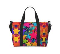 Bolsa deportiva versátil con estampado de estrellas de arco iris, compañero para tus viajes y rutinas de fitness, color negro, talla única, Black, Talla única