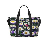 Bolsa deportiva versátil con estampado de flores silvestres y margaritas de aciano, compañero para tus viajes y rutinas de fitness, color negro, talla única, Black, Talla única