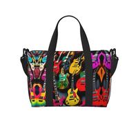 Bolsa deportiva versátil con estampado de guitarra colorida, compañero para tus viajes y rutinas de fitness, color negro, talla única, Black, Talla única