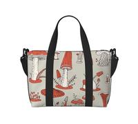 Bolsa deportiva versátil con estampado de hongos rojos, compañero para tus viajes y rutinas de fitness, Negro -, Talla única