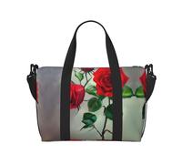 Bolsa deportiva versátil con estampado de rosas rojas, compañero para tus viajes y rutinas de fitness, color negro, talla única, Black, Talla única