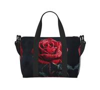 Bolsa deportiva versátil con estampado de rosas rojas, compañero para tus viajes y rutinas de fitness, color negro, talla única, Black, Talla única