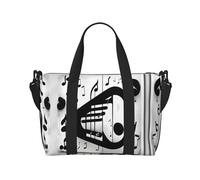 Bolsa deportiva versátil para gimnasio con estampado de notas musicales en blanco y negro, compañero para tus viajes y rutinas de fitness, color negro, talla única, Black, Talla única