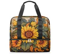 Bolsa deportiva vintage con diseño de girasoles florales para mujeres y hombres, bolsa de viaje con compartimento para zapatos, bolsa de entrenamiento de gran capacidad, bolsa de noche para fitness