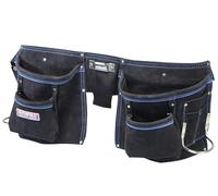 Bolsa doble Faithfull para herramientas y clavos de piel de ante - Cinturón de herramientas de 10 bolsillos con presillas para martillo y cinturón ajustable con ojales (Ajuste: 81-112 cm) - Negro