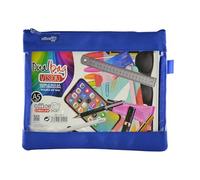 Bolsa Dual Bag Vision A6 - Estuche Neceser Porta Todo con Dos Apartados y Frontal Transparente con Cierres de Cremallera - Ref.34611-AO - de Colorline by Office Box (Azul Oscuro)