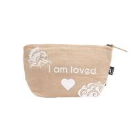 Bolsa ecológica de liebre de lúpulo con citas de afirmación, bolsas de yute natural para maquillaje, joyas y recuerdos, bolsas biodegradables y sostenibles (I am Loved), beige, I am Loved