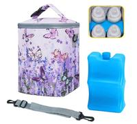 Bolsa enfriadora de leche materna con bolsa de hielo, se adapta a 4 biberones de hasta 9 onzas, bolsa térmica para biberones de hasta 9 onzas, enfriador de leche materna para llevar con correa, bolsa