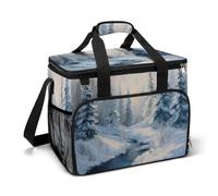 Bolsa enfriadora de paisaje de invierno con árboles cubiertos de nieve para camping, enfriadores de playa, bolsas portátiles a prueba de fugas con correa para el hombro