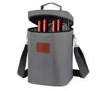 Bolsa Enfriadora de Vino Aislada, Bolsa Enfriadora de 4 Botellas, Portátil Bolsa Isotérmica para Vino con Asa y Correa Ajustable, Botella de Vino Champán, Bolsa de Vino Bolsas de Bebidas (Gris)