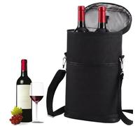 Bolsa Enfriadora de Vino Aislada, Bolsa Isotérmica para 2 Botellas, Espesado Portátil Bolsas de Bebidas Transporte al Aire Libre con Asa y Correa, Botella de Vino Champán para Pícnic Camping, Negro