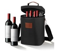 Bolsa Enfriadora de Vino Aislada, Bolsa Isotérmica para 4 Botellas, Portátil Bolsas de Bebidas Transporte al Aire Libre con Asa y Correa Ajustable, Botella de Vino Champán para Pícnic, Camping, Negro