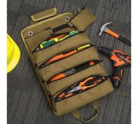 Bolsa enrollable de herramientas resistente, organizador portátil impermeable con correa ajustable, 4 compartimentos grandes + 2 bolsas desmontables, tela Oxford con revestimiento de PVC, (caqui)