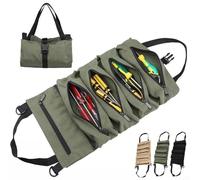 Bolsa enrollable multiusos para herramientas, organizador de lona de 5 bolsillos con costuras reforzadas y cremallera antioxidante, para herramientas de jardinería, reparación de automóviles y hogar