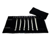 Bolsa enrollable para guardar joyas Bolsa de viaje portátil for guardar joyas, sin enredos, for collares, 16 cadenas, piel sintética, terciopelo, color negro y gris(All black velvet)