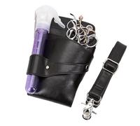 Bolsa for tijeras de peluquería, funda de cuero sintético for cinturón, bolsa for peine de peluquería, kit de herramientas de barbería, ligera, con múltiples bolsillos.(Black)