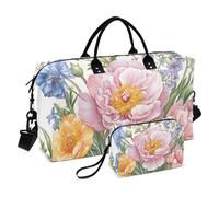Bolsa grande con diseño de flores retro con pintura al óleo blanca, bolsa grande para llevar al hombro, bolsa de entrenamiento con correa ajustable para yoga, juego de 2 bolsas para