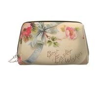 Bolsa grande de cosméticos impresa con texto en inglés "Best Easter Wishes", bolsa de almacenamiento portátil adecuada para viajes y viajes de negocios