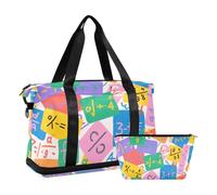 Bolsa grande de fórmula matemática de dibujos animados colorida con bolsillo húmedo, correa ajustable, bolsa de gimnasio para entrenamiento, juego de 2 piezas para hombres y mujeres