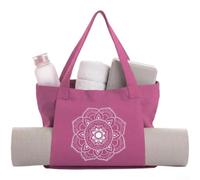 Bolsa grande de lona para esterilla de yoga con múltiples bolsillos para gimnasio, viajes, compras, con cremallera SBS (rojo rosa)
