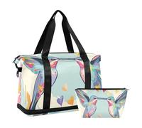Bolsa grande de viaje de San Valentín con diseño de colibríes pastel con bolsa de aseo para viajes, gran capacidad, Colibrí de San Valentín pastel, 1 size