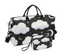 Bolsa grande decorativa con diseño de nubes blancas y negras y lunas, bolsa deportiva para gimnasio, bolsa de aseo para yoga, multifuncional, para mujer