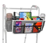 Bolsa grande para andador con 2 portavasos, cesta para caminar, bolsa de marco para caminar, accesorio plegable para andador, cesta de almacenamiento manos libres, bolsa de accesorios para ayuda de