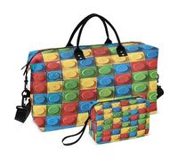 Bolsa grande para deportes, gimnasio, bolsa de fin de semana, bolsa de aseo para viajes, multifuncional, bloques de construcción coloridos, Multi, 1 size, Moderno / Equipada
