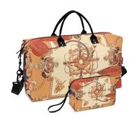 Bolsa grande para llevar durante la noche y equipaje con neceser para senderismo, multifuncional, estilo de Oriente Medio, flores y formas abstractas, color marrón y verde azulado