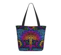 Bolsa grande para mujer, diseño de mandalas indias, libélula, con cremallera, bolsa de hombro para el trabajo y viajes