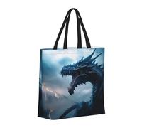 Bolsa grande para mujer, reutilizable, con cremallera, bolsas de playa para mujer, azul tormenta de trueno, dragón, mamá, adecuada para hospital, playa, viajes, compras