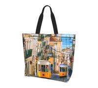 Bolsa Hombro Tranvía De Lisboa Impreso Bolso De Hombro Gran Capacidad Portátil Bolsas De Compra Para Fitness Trabajo Shopping