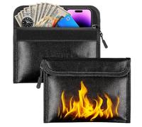 Bolsa ignífuga de 2 unidades, con aislamiento térmico de 8 capas, con ranura para tarjetas, para objetos de valor, pasaporte, documentos y dinero (20,3 x 12,7 cm, negro)