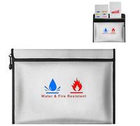 Bolsa ignífuga para documentos, 38 x 28 cm, capacidad para archivos A4, dinero, objetos de valor, 6 bolsillos integrados para tarjetas de crédito, 3 bolsillos para pasaporte y un bolsillo grande.