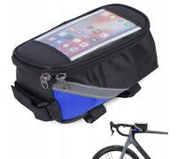 Bolsa Impermeable para Manillar de Bicicleta con Soporte de Teléfono | Alforja Bicicleta con Gran Capacidad | Soporte Movil hasta Pantalla 6,8¨ | Ligero y Resistente - Universal (Negro/Azul)