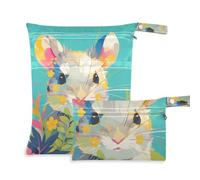 Bolsa impermeable para ropa de gimnasio, paquete de 2 bolsas de pañales esenciales con asas para guardería, baño (Pop Art Chinchilla verde menta)