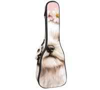 Bolsa impermeable para ukelele de concierto, bolsa acolchada con correas ajustables, lindo cachorro con flores sobre fondo rosa, Multicolor 04, 25.9x9x3.1in/66x23x8cm, Organizador de bolsas