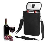 Bolsa Isotérmica para Vino, Portabotellas Térmico para 2 Botellas, Bolsa Enfriadora de Vino Aislada con Correa Ajustable, Asa y Divisor, Bolsa Térmica Impermeable para Cerveza para Picnic, Camping
