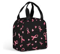 Bolsa isotérmica unisex para picnic al aire libre con diseño de corazón y lazo rosa, ideal para el mes de la concientización sobre el cáncer de mama. Recipientes térmicos informales con asas resistent