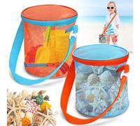 Bolsa Juguetes Playa Malla, 2 PCS Bolsa de Recogida de Conchas para Niños, Ajustable Bolsa Playa Arena, Bolsa de Arena de Concha, Bolsa de Malla Playa para Que Los Niños Recolecten Conchas