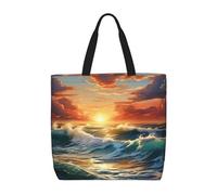 Bolsa ligera y cómoda con estampado de atardecer y océano, reutilizable, ecológica, para viajes, playa, trabajo