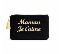 Bolsa Maman Je t'aime, turquesa con impresión dorada, estuche con pompón, 20 x 15 cm, regalo para el día de la madre, cumpleaños, Navidad