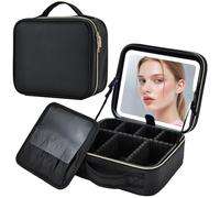 Bolsa Maquillaje con Espejo Iluminado Neceser Maquillaje de luz LED Organizador de Maquillaje Viaje Maletin Maquillaje Estuche de Maquillaje Mujer vacio Makeup Bag, Negro