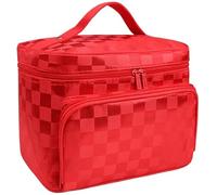 Bolsa Maquillaje Neceser Grande con diseño de celosía for Mujer, Resistente al Agua, con diseño de Rayas, Neceser Profesional, Organizador de Viaje, Caja de Maquillaje(Lattice Red)